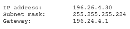 <p>A branch of a company recently switched to a new ISP. The network engineer was given a new IP range to assign. The ISP assigned 196.26.4.0/26, and the branch gateway router now has the following configurations on the interface that peers to the ISP:</p><p>The network engineer observes that all users have lost Internet connectivity. Which of the following describes the issue?</p><p></p>