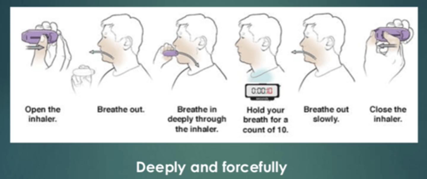 <p>DPI does NOT require breath coordination, but requires a deep, forceful breath to deliver the dose</p>