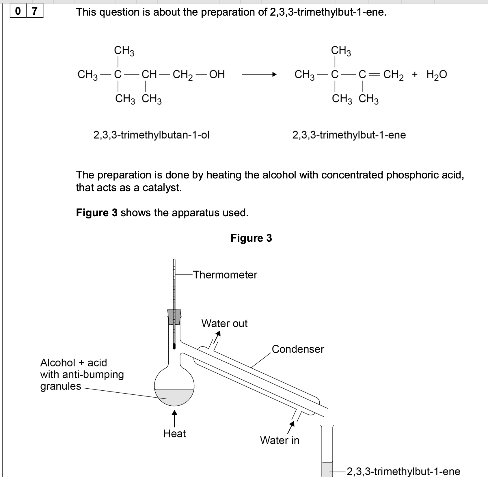 <p>The distillate is collected in the range 77–82 °C</p><p class="p1">Explain why the water should enter the condenser at the bottom and not at the top</p>