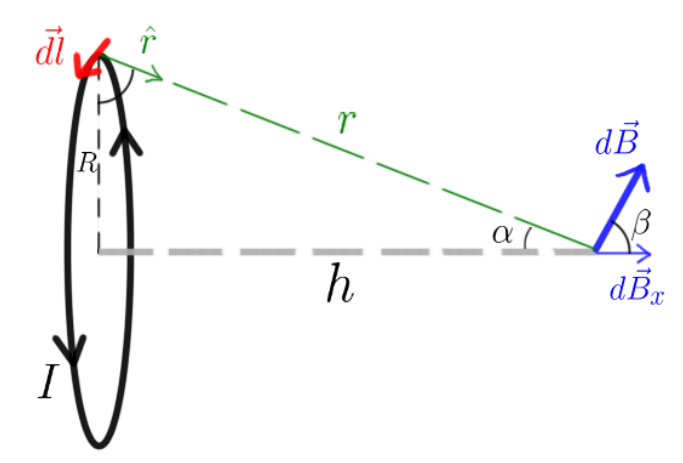 <p>B field along the central axis of a loop of current</p>