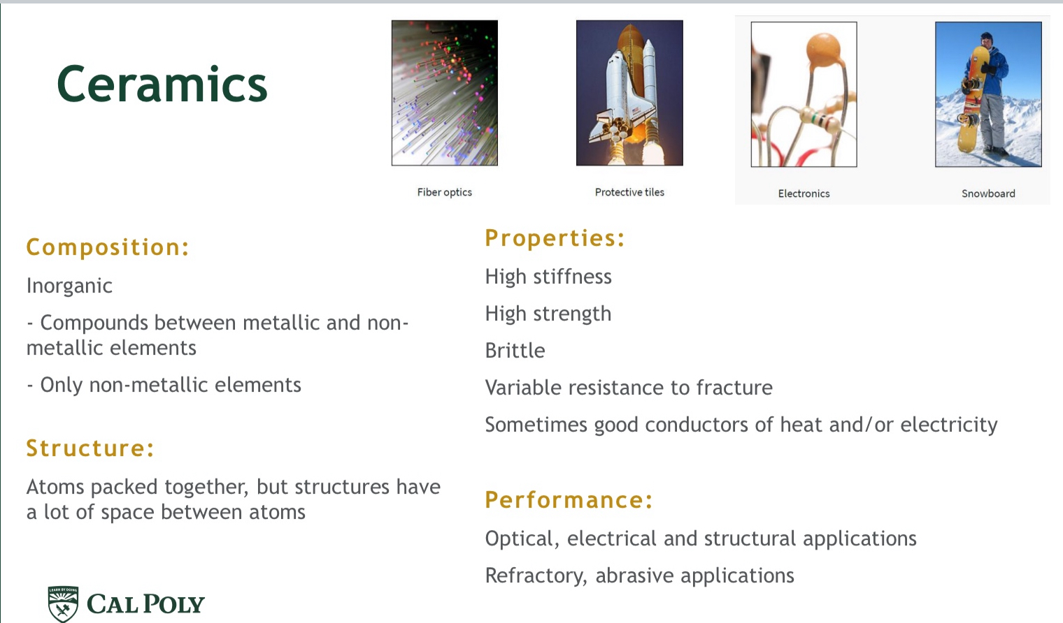 <p>Structure- ceramics tend to have more complex structures than metals</p>