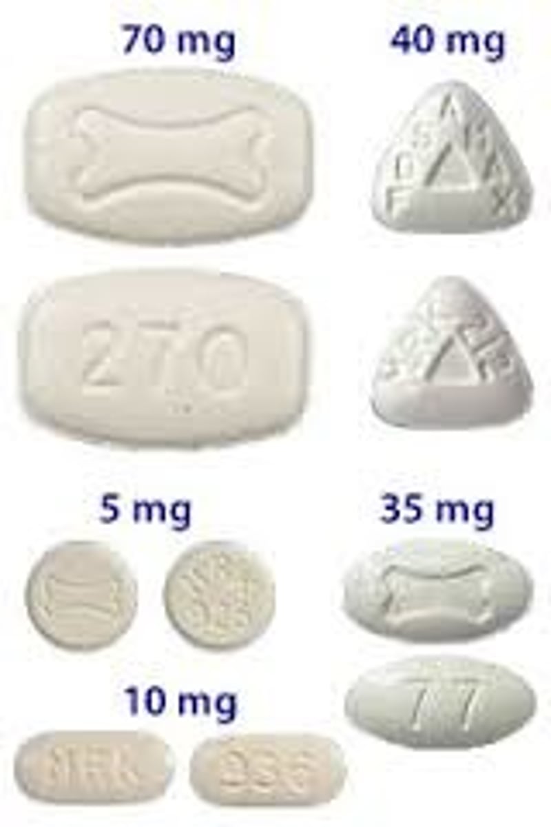 <p>Alendronate</p><p>Biphosphonates</p><p>Osteoporosis</p>