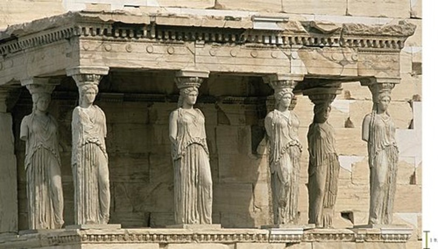 <p>a sculptured female used as a column</p>