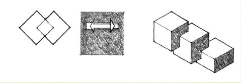 <p><span>In this type of relationship, the forms interpenetrate each other’s space. The forms<br>need not share any visual traits.</span></p>