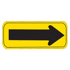 <p>When you see this black and yellow sign, it means: </p><p>The road to the right is for one-way traffic only.</p><p>There is a detour to the right due to road construction.</p><p>The road ahead changes direction at an extreme angle.</p>
