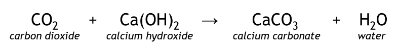 <p>Positive result of CO2 reacts with Ca(OH)2 forming CaCO3 and H2O</p>