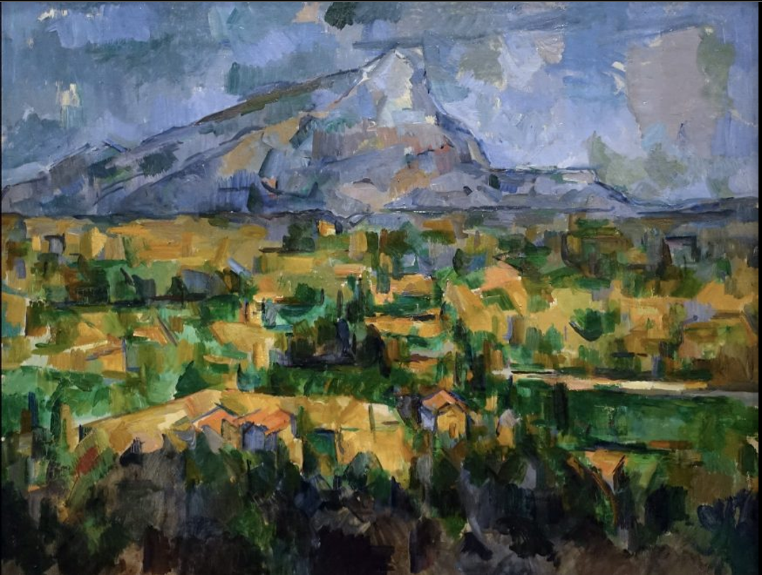 <p><span><span>Paul Cézanne, </span><em><span>Mont Sainte- Victoire</span></em><span>, 1902-04, oil on canvas, 73 x 91.9 cm</span></span></p><p></p><p>What are the piece’s form, function, content, and context?</p>