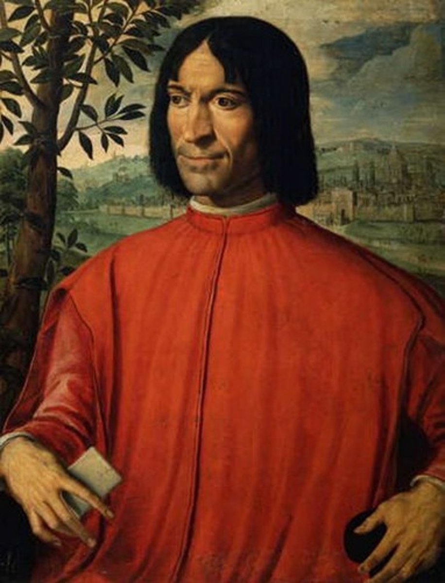 <p>Italian statesman and scholar who supported many artists and humanists including Michelangelo and Leonardo and Botticelli (1449-1492)</p>