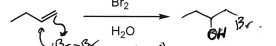 <p>Br addition at least substituted carbon, Alcohol addition at most substituted carbon</p>