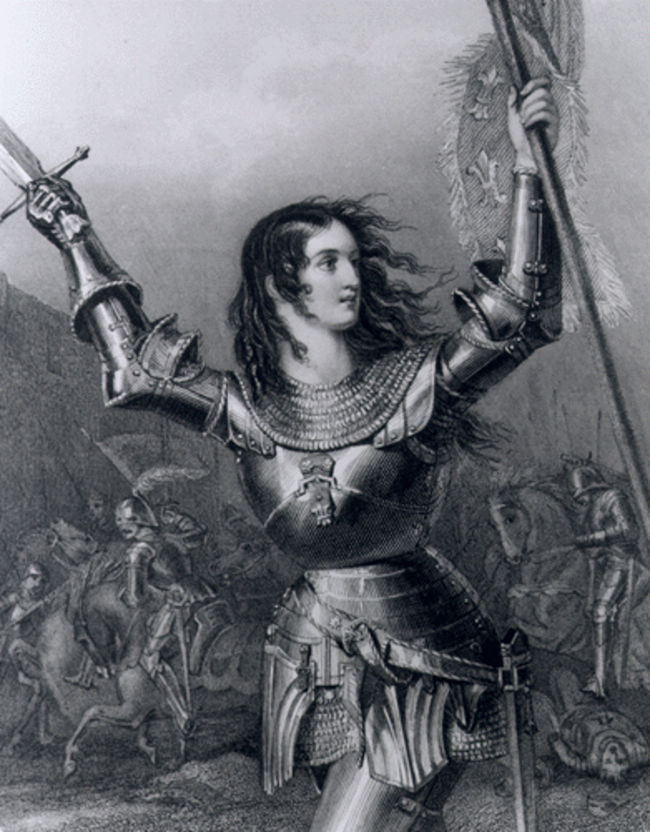 <p>A French military leader of the fifteenth century, a national heroine who at the age of seventeen took up arms to establish the rightful king on the French throne. She claimed to have heard God speak to her in voices. These claims eventually led to her trial for heresy and her execution by burning at the stake. Joan of Arc is a saint of the Roman Catholic Church</p>