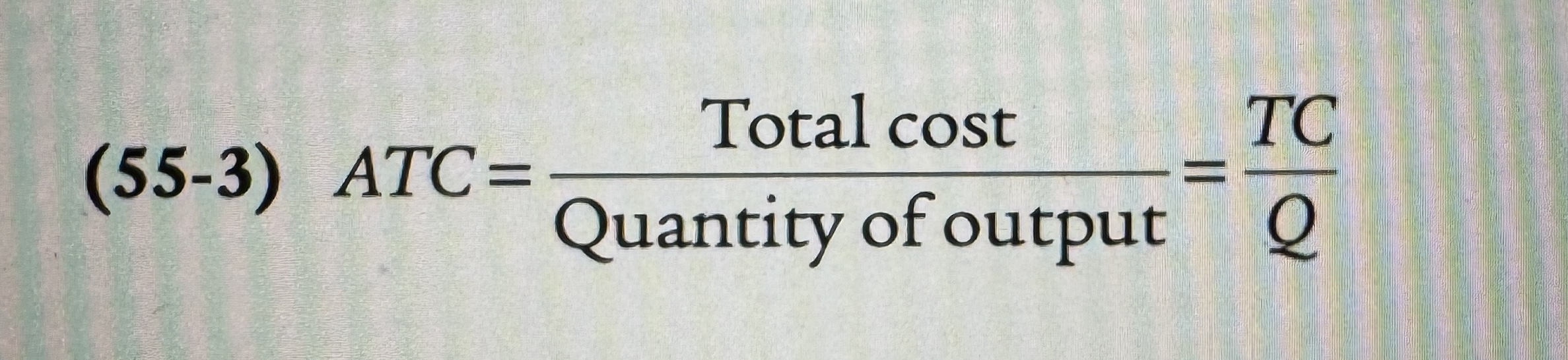 <p>The total cost divided by the quantity of output produced.</p>