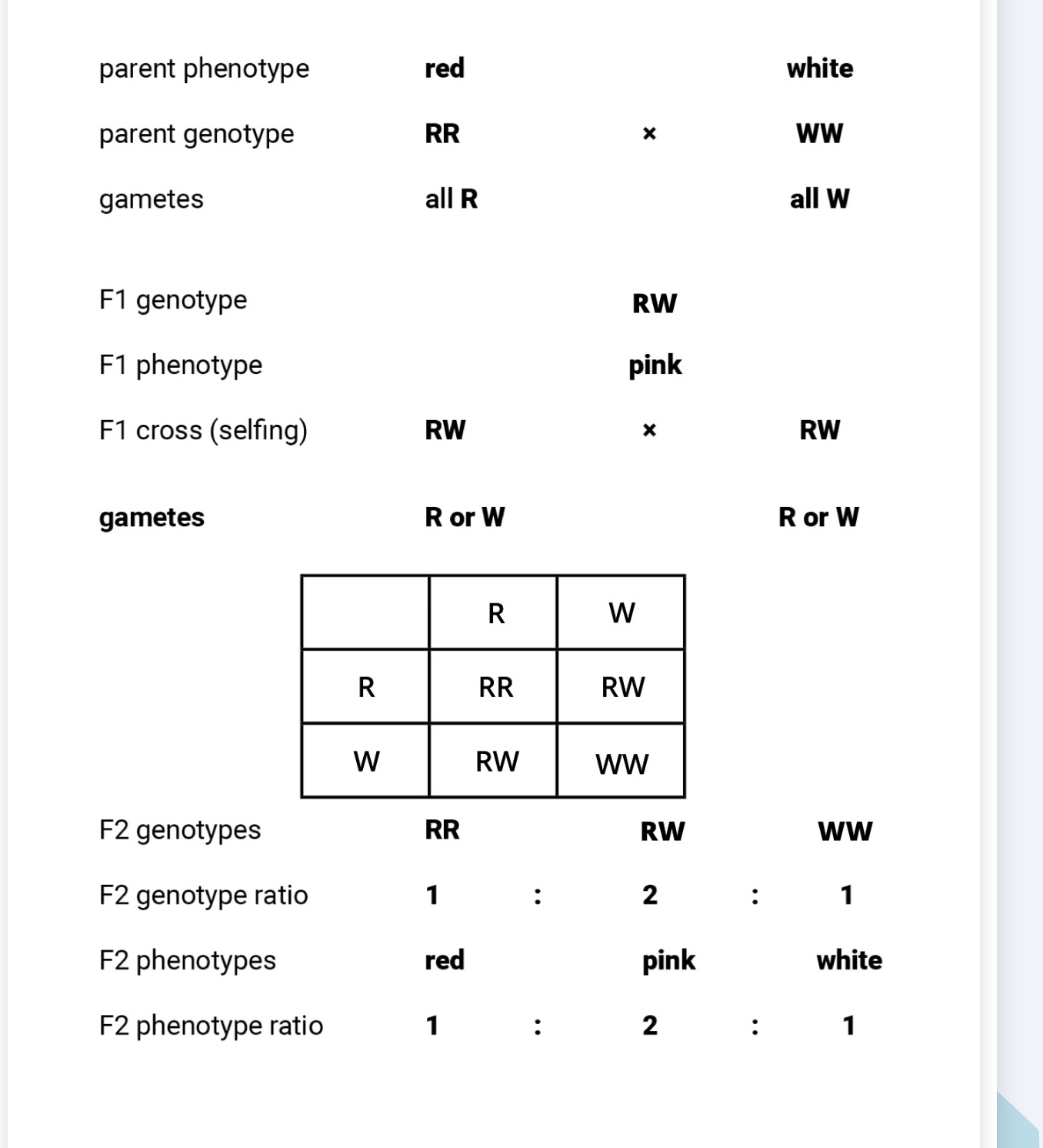 <ul><li><p>sone characteristics controlled by genes with alleles that aren’t completely dominant or recessive </p></li><li><p>eg:</p><ul><li><p>alleles that express themselves equally in phenotype</p></li><li><p>heterozygote generally shows a phenotype intermediate between those of the two homozygotes</p></li></ul></li></ul>