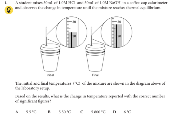 <p>Based on the results, what is the change in temperature reported with the correct number of significant figures?</p>