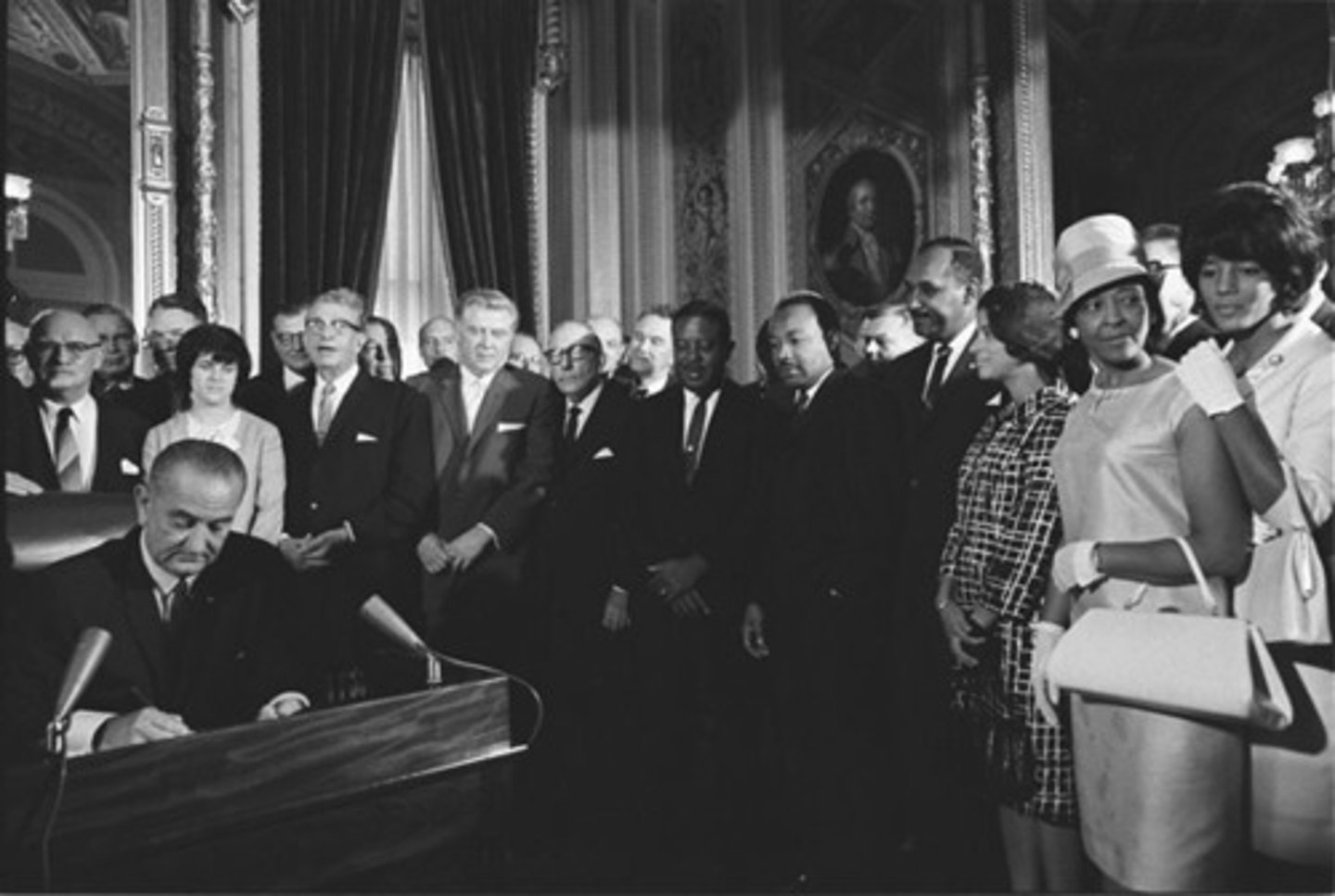 <p>ended literacy tests and poll taxes; allowed officers to register voters</p>