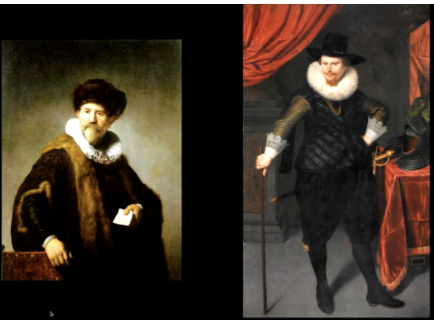 <p>compare and contrast rembrandt’s nicolaes ruts (left) and cornelis van der voort’s laurens reael (right) </p>