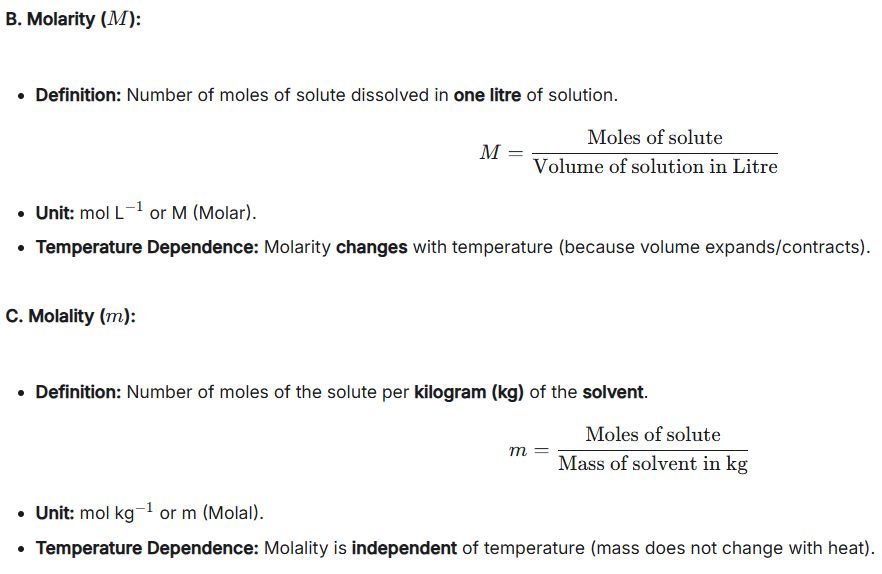 <ol><li><p><em>Molarity, because molarity depends on VOLUME.</em><span><span><br></span></span></p></li><li><p><span><span>Symbols:</span></span><br>A. <span><span>Molarity: M</span></span><br>B. <span><span>Molality: m</span></span></p></li></ol><p></p>