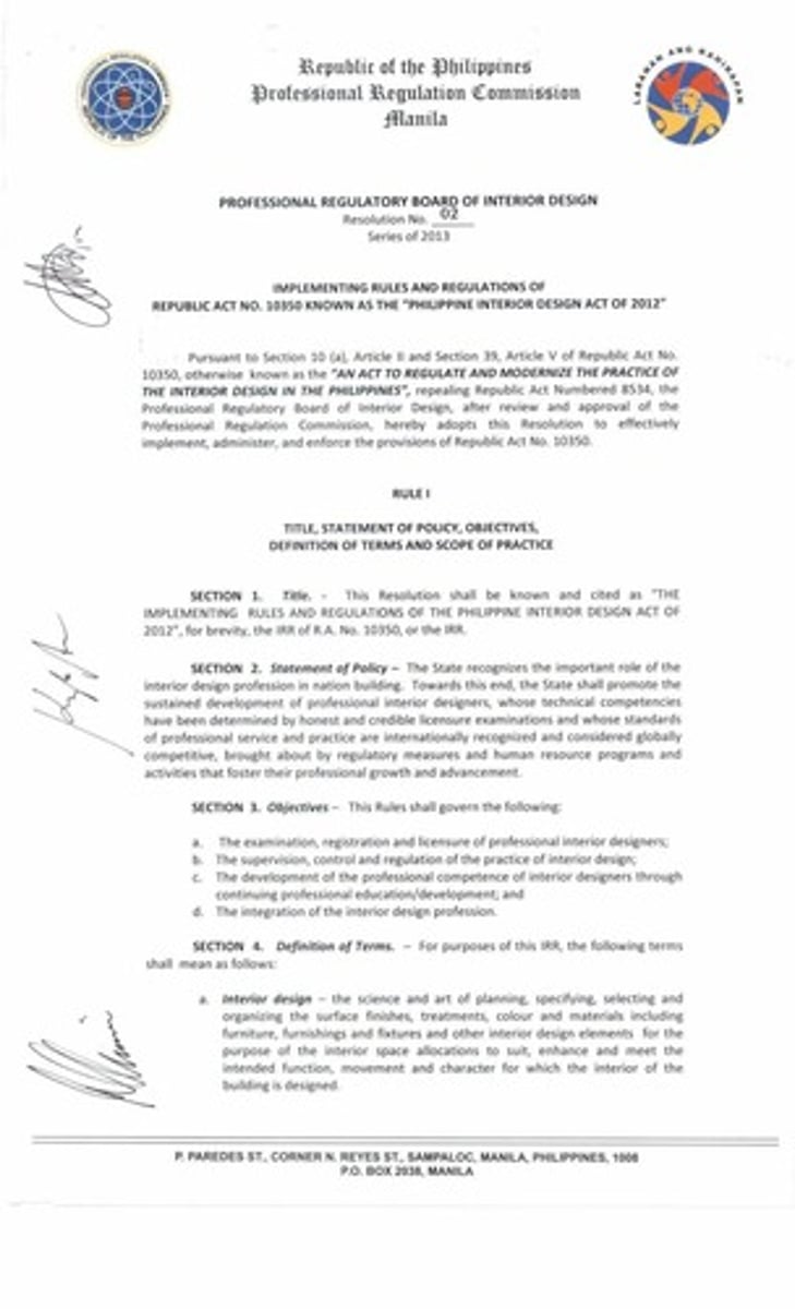 <p>Implementing Rules and Regulations of the Philippine Interior Design Act of 2012.</p>