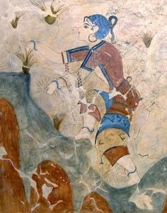 Young Girl Gathering Saffron, wall painting (fresco), Minoan, p. 80