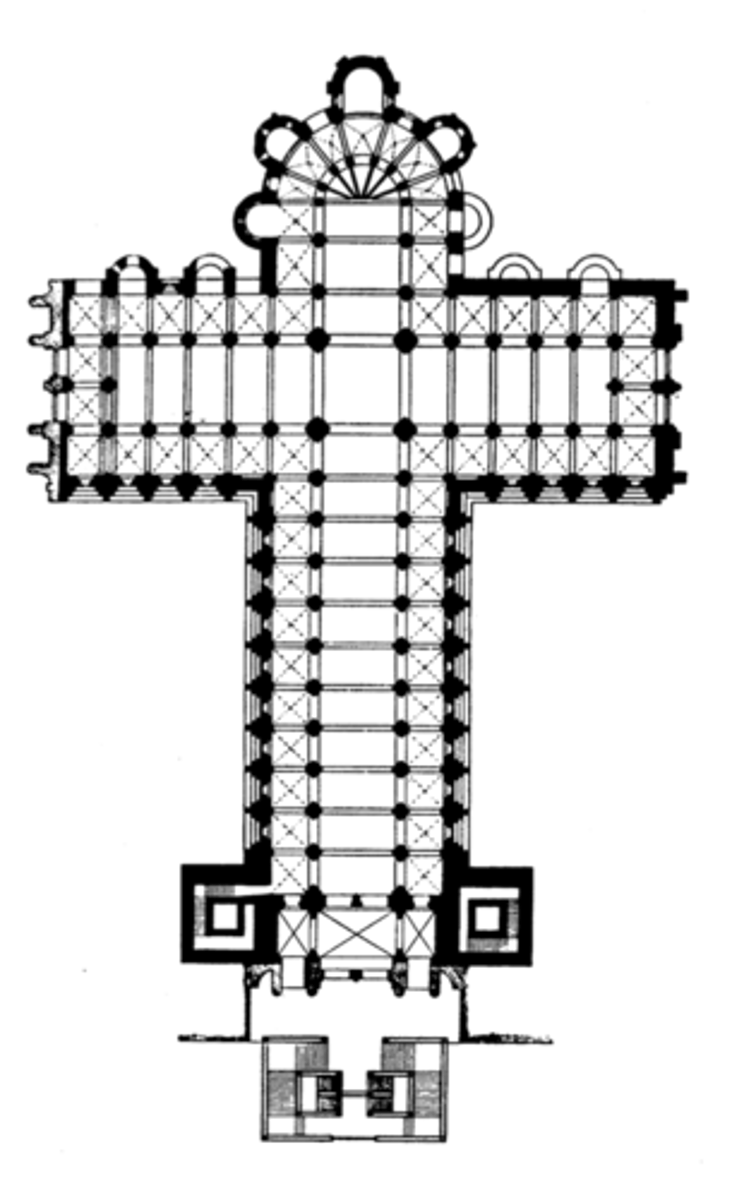 <p>either of the two extending "arms" of a basilica-plan</p>