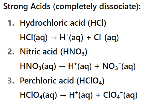 <p><span>An acid which is fully ionized when dissolved in water e.g. hydrochloric acid and sulfuric acid.</span></p><p></p>