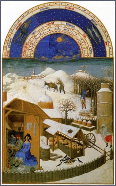 <p>-Paul, Herman, and Jean Limbourg<br>-Farm, winter, social classes<br>-Calendar, holidays, zodiac<br>-Atmospheric perspective</p>