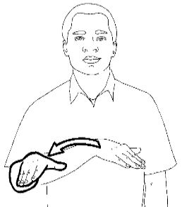 <p>Hold your flat hand in front of you and move it up and over to your side, as if patting the head of two children</p>