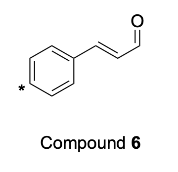 <p>If you collect the 13C NMR spectra of the desmethoxy (without methoxy) compound 6, the chemical shift for the starred (*) carbon is dramatically more upfield (127.9 ppm) than denoted carbon 2 in compound 5 (159.8 ppm). How do you explain that chemical shift difference?</p>