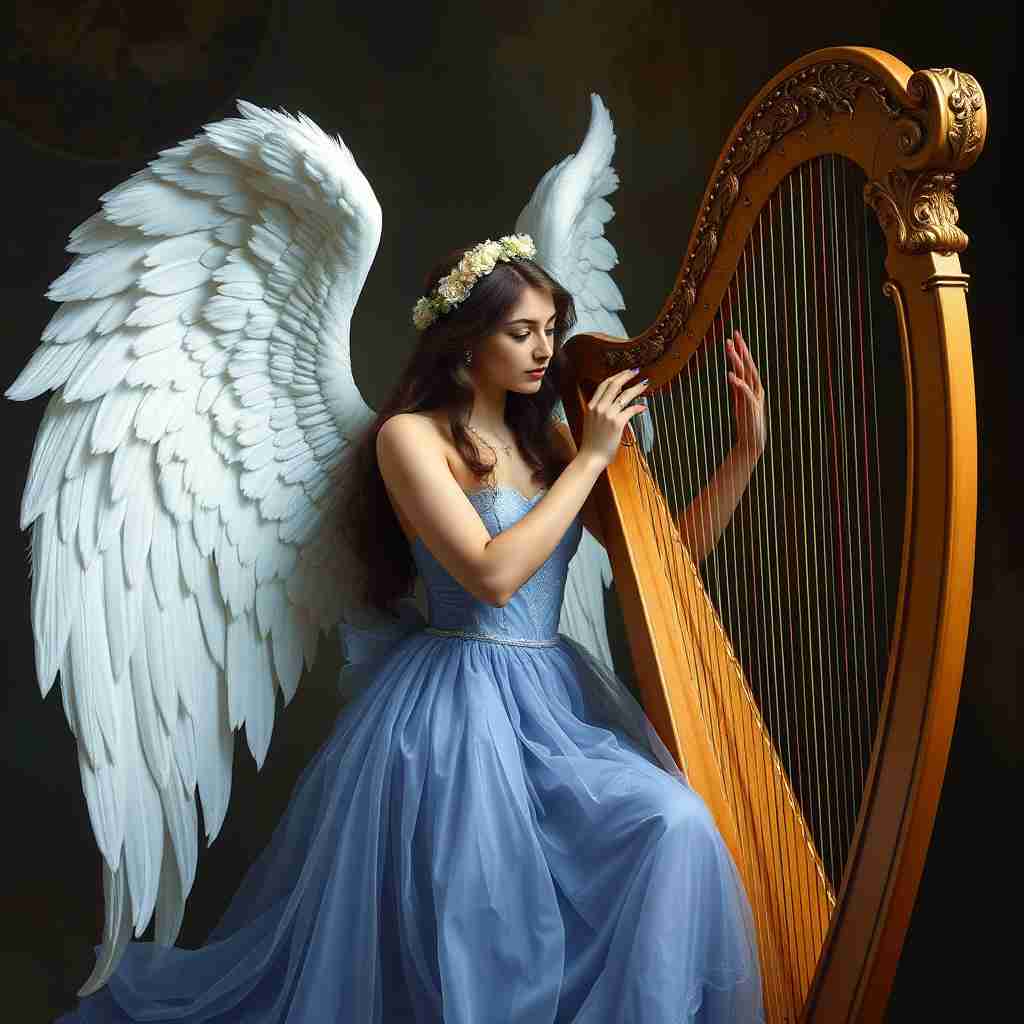 <p>Angel strumming a harp(harp)</p>