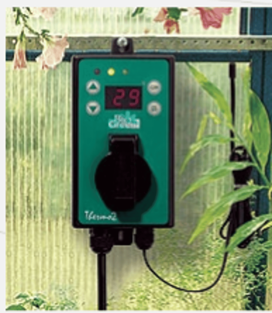 <p>controls heating, cooling and ventilation systems in a greenhouse</p>