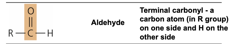 <p>What is the structure style, function, and common context of Aldehyde?</p>