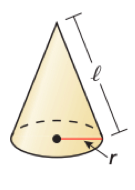 <p>S = πr² + πrl where r is the radius of the base and l is the slant height</p>