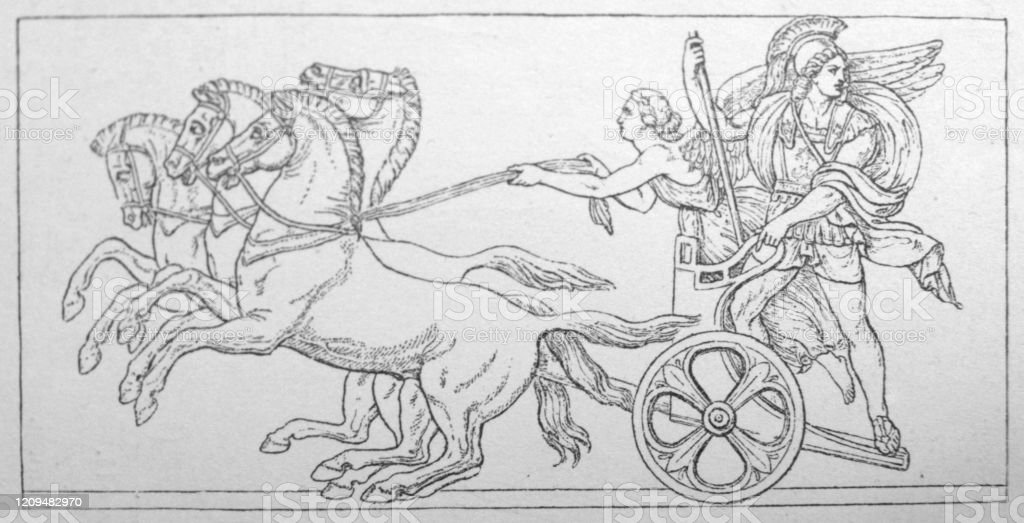 A chariot drawn by 4 horses