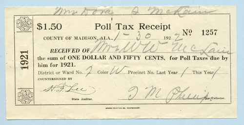 <p>Prohibits federal and state governments from charging poll tax</p>