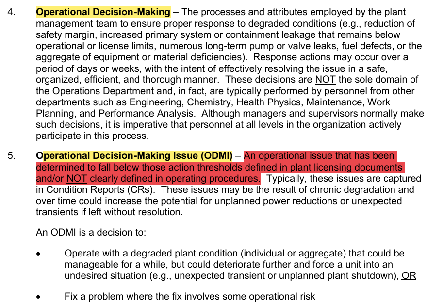 <p>An operational issue that has been determined to fall below those action thresholds defined in plant licensing documents and/or NOT clearly defined in operating procedures</p>