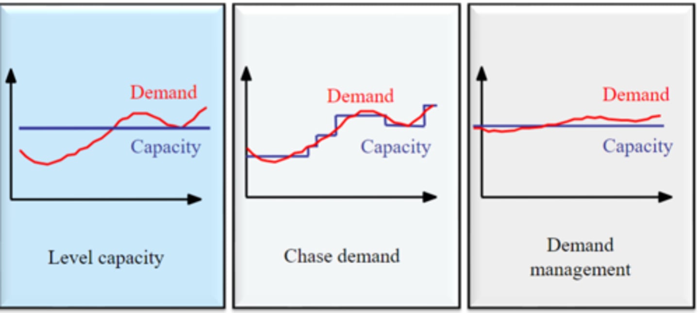 <p>- Level capacity</p><p>- Chase demand</p><p>- Demand management</p>