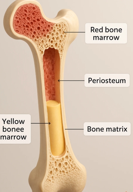 <p>A type of bone marrow mainly composed of fat cells, which can convert to red bone marrow if necessary, primarily found in the medullary cavity of long bones. </p>