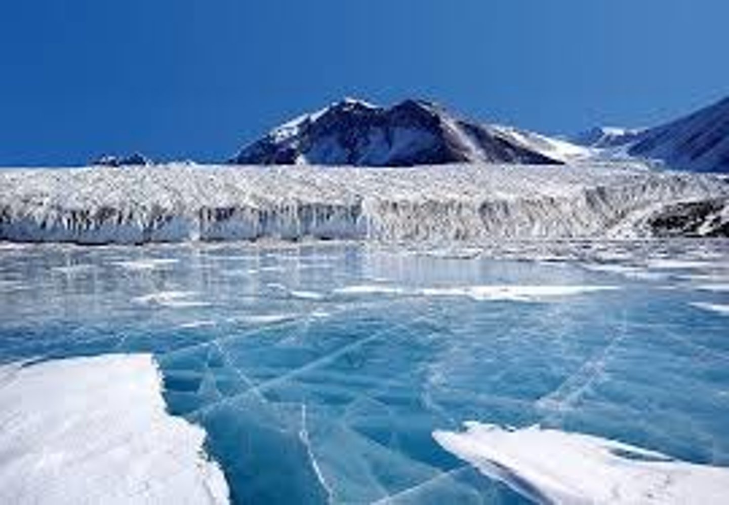 <p>a thick layer of ice that permanently covers an area of land</p>