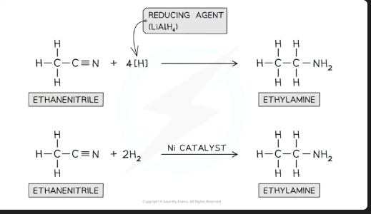 <ol><li><p class="ds-markdown-paragraph"><strong>LiAlH₄</strong> in dry ether and dilute HCl</p></li><li><p class="ds-markdown-paragraph"><strong>H₂</strong> with a Ni catalyst</p></li></ol><p></p>