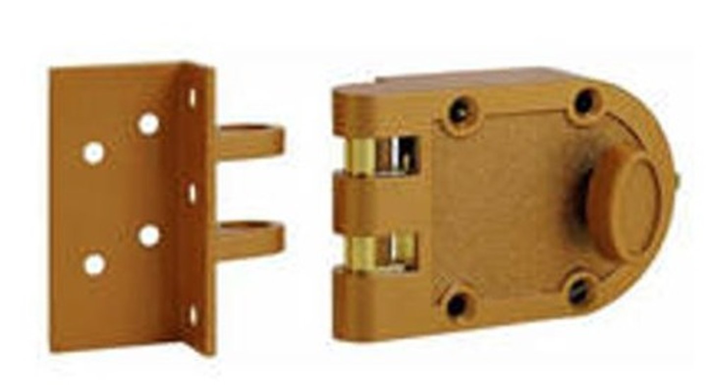 <p>A lock fastened to the face of the door, as opposed to one built into its edge</p>