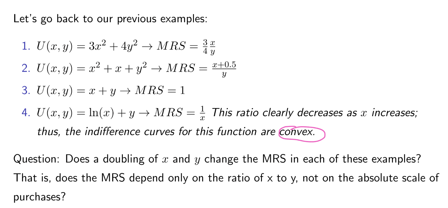 <p>To check for convexity we see how MRS changes along an indifference curve. For convex preferences, MRS is decreasing in x. </p><p>dMRS(x,y)/dx < 0</p>