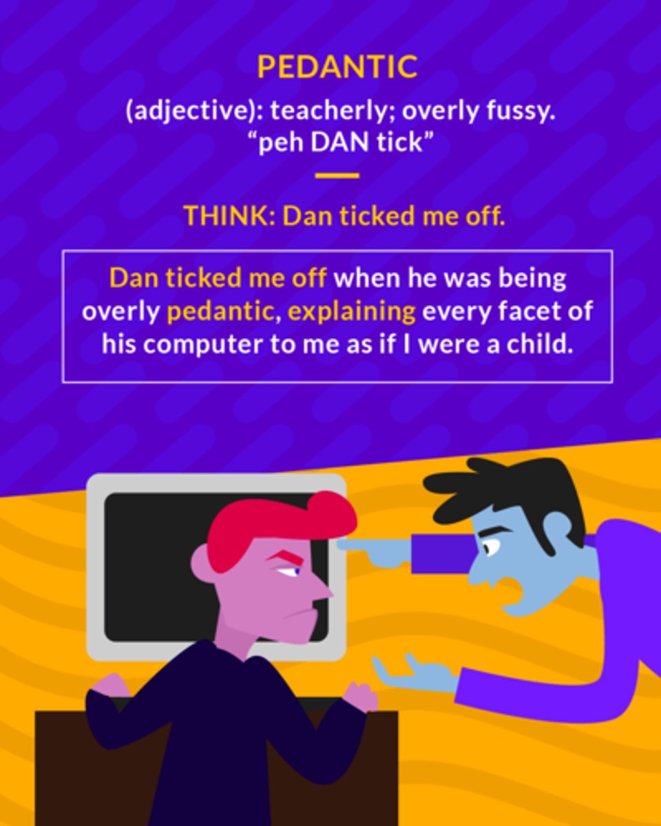 <p>An adjective that describes words, phrases, or general tone that is overly scholarly, academic, or bookish.</p><p>(adj.) teacherly</p>