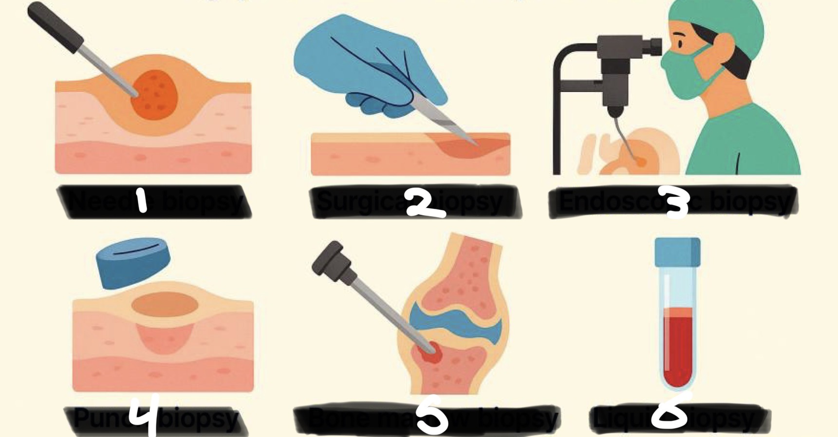 <p>A- what is the method of examination used here</p><p>B-identified the number from 1 to 6</p><p>C- what organism can found in this method</p>