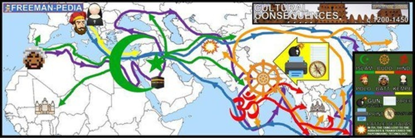 <p>Buddhism spread into East and Southeast Asia, while Islam spread into South and Southeast Asia, West and East Africa, and Spain.</p>