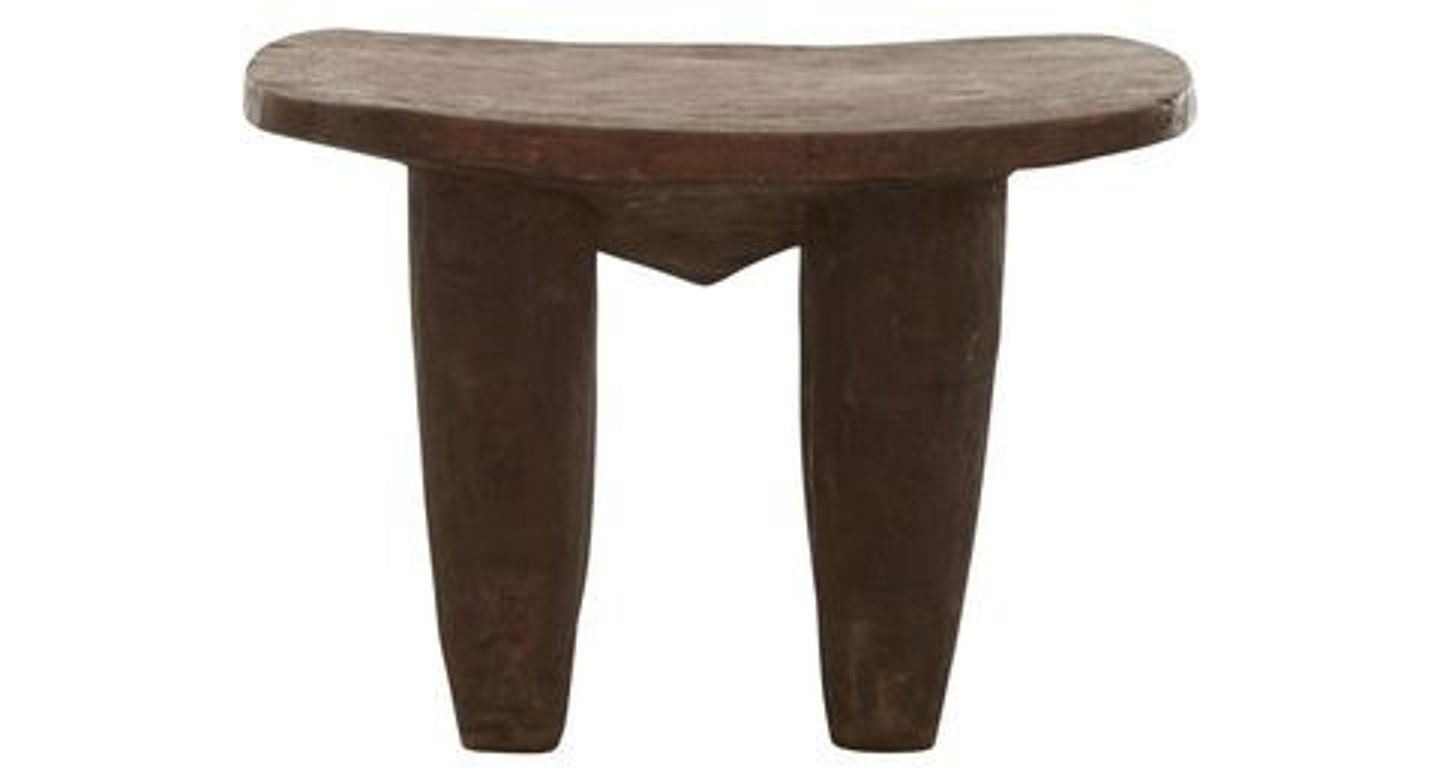 <p>Carved from a single block of wood, the Senufo stool was created by the Senufo tribes of Mali and the Ivory Coast. Thick legs make it a sturdy seat, while the wood bears signs of its handcrafting.</p>