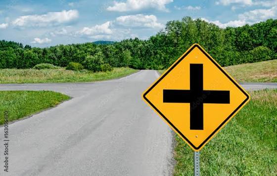 <p>What does a Crossroad Ahead sign mean?</p>