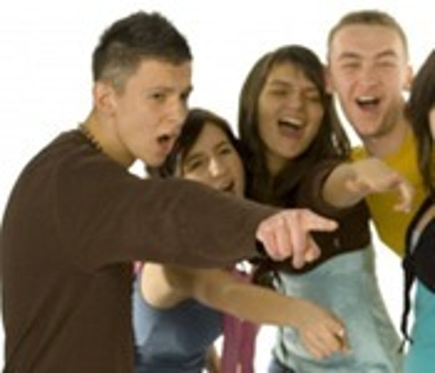 <p>make rude and mocking remarks, typically in a loud voice</p>