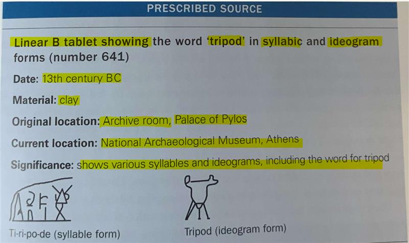 <p><strong>Need to know : Tripod in syllabic and ideogram forms in Linear B ( tablet 641 ) </strong></p>