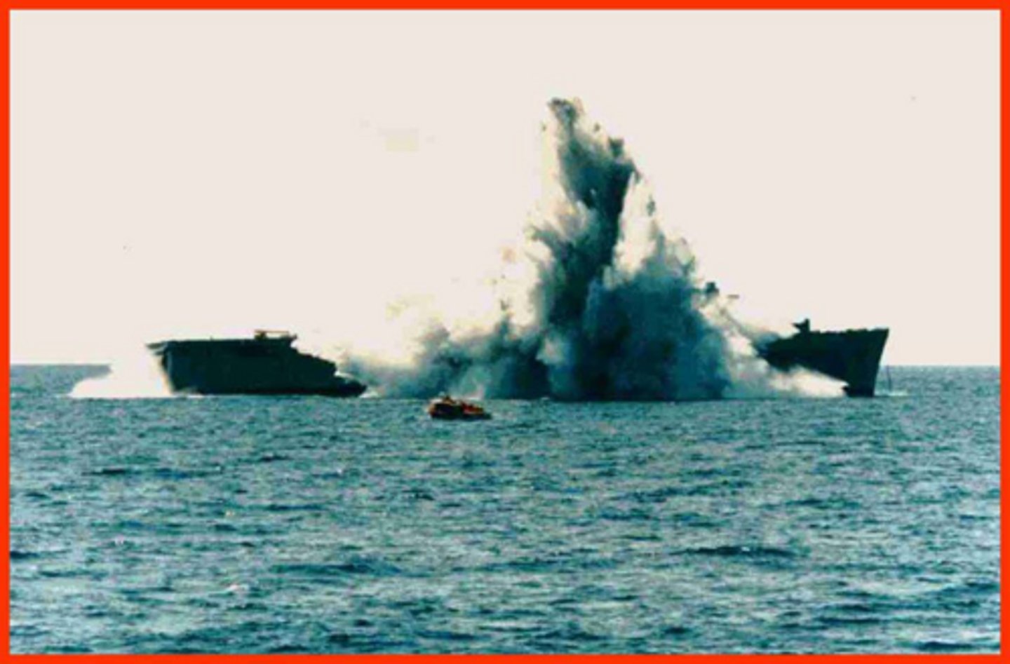 <p>The interaction between the steam void created by the explosion and the hull of the ship.</p>