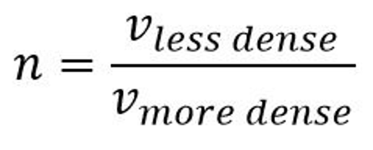 <p>n = v less dense / v more dense</p>