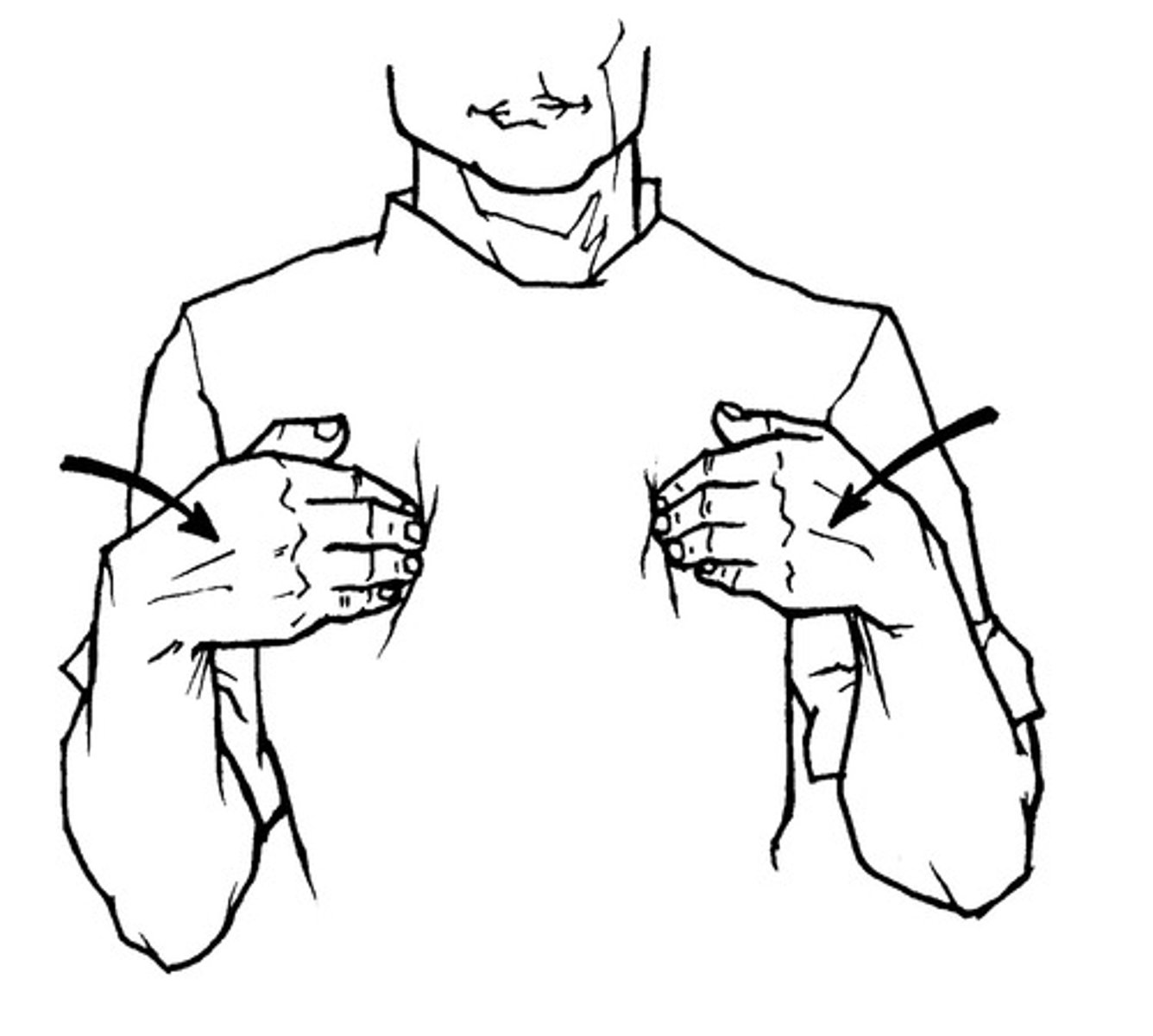 <p>Fingertips move in toward chest (one or both sides).</p>